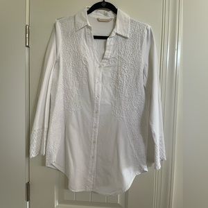 Soft Surroundings medium woven white long sleeve embellished blouse